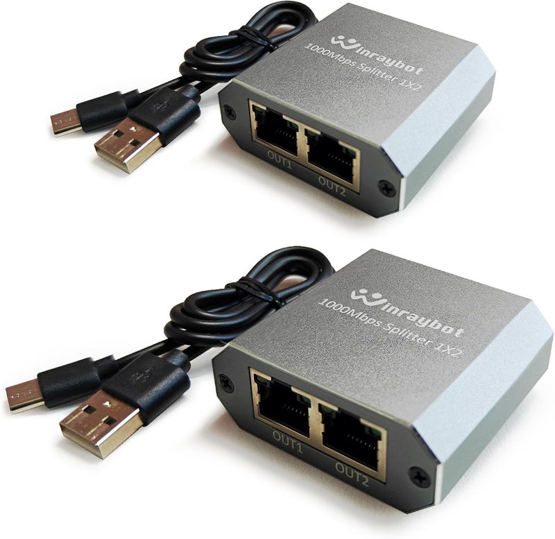 WinRaybot Ethernet Splitter 1 to 2, Ethernet Switch 2 Port 1000Mbps，LAN Splitter,LAN RJ45 Port Work with CAT5/5E Cat6/7/8/ Cable (2 PCS) - Image 1
